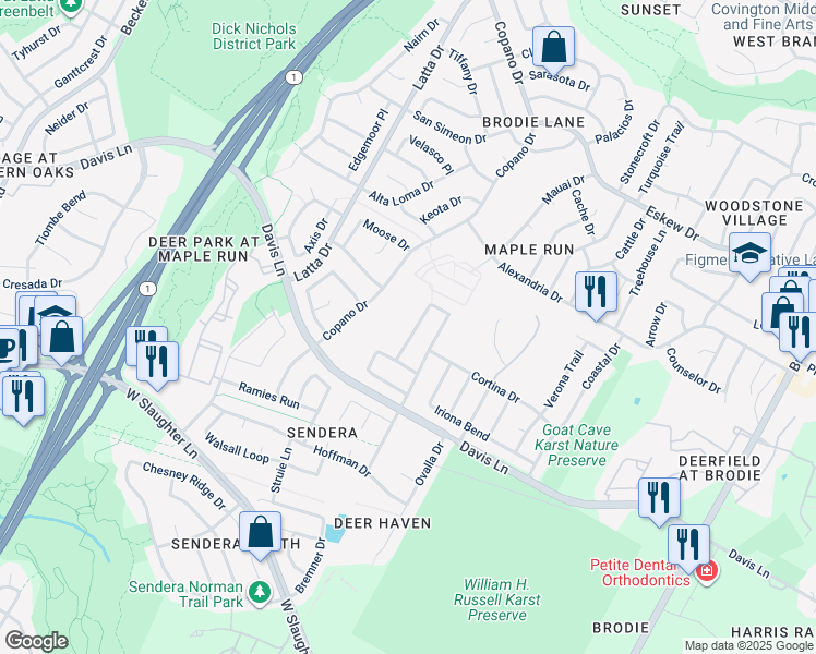 map of restaurants, bars, coffee shops, grocery stores, and more near 4526 Corran Ferry Loop in Austin