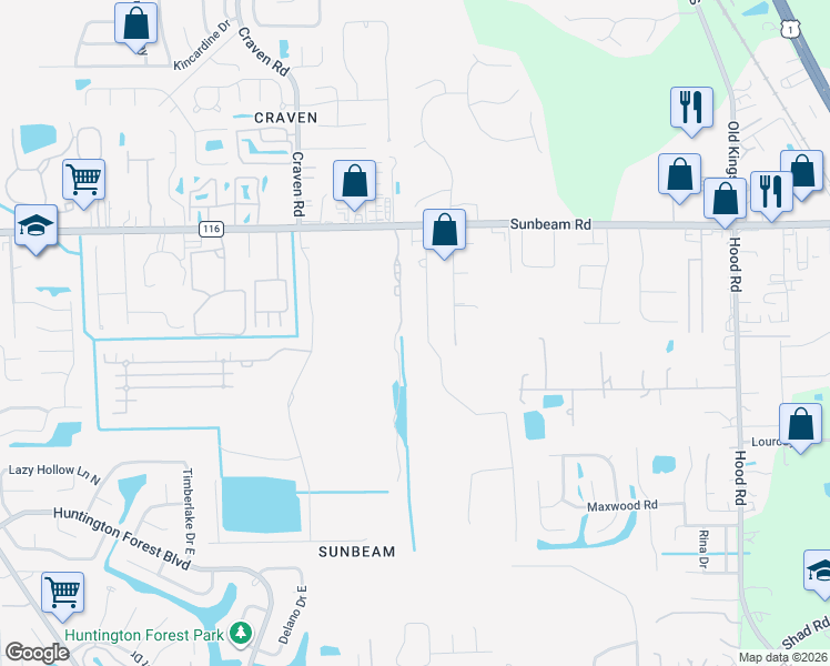 map of restaurants, bars, coffee shops, grocery stores, and more near 9656 Kevin Road in Jacksonville