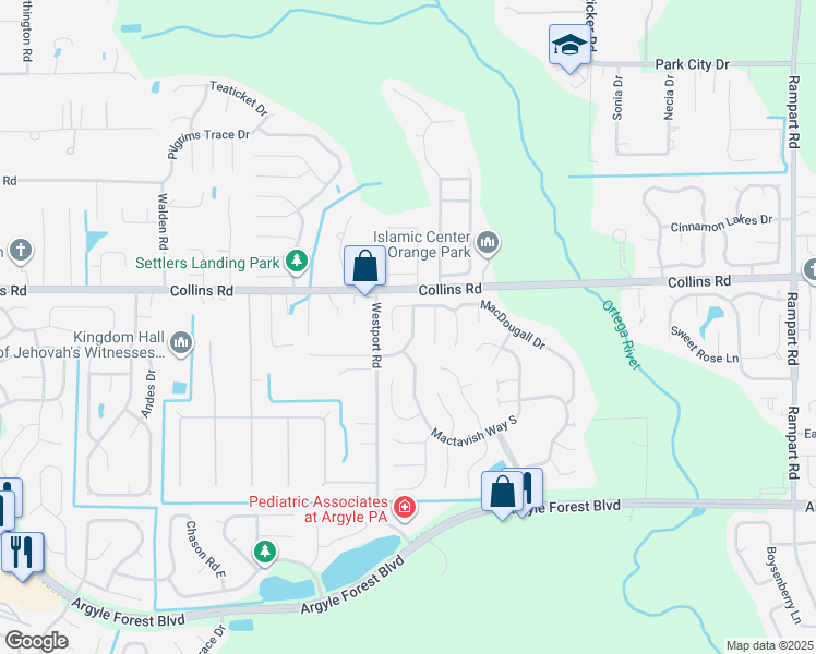 map of restaurants, bars, coffee shops, grocery stores, and more near 8026 Macnaughton Drive in Jacksonville
