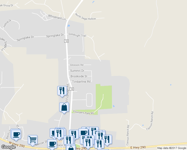 map of restaurants, bars, coffee shops, grocery stores, and more near 120 Craig Street in Dripping Springs