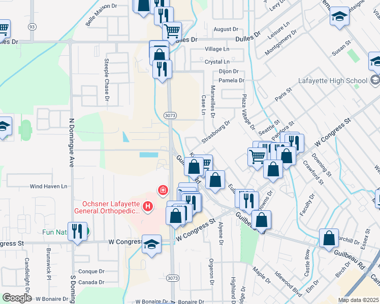 map of restaurants, bars, coffee shops, grocery stores, and more near 401 Knollwood Drive in Lafayette