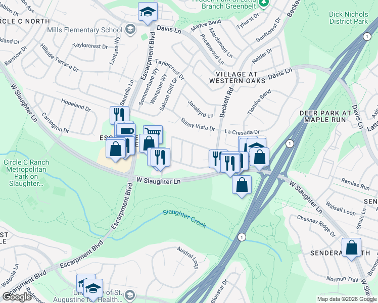 map of restaurants, bars, coffee shops, grocery stores, and more near 9312 Manipari Lane in Austin