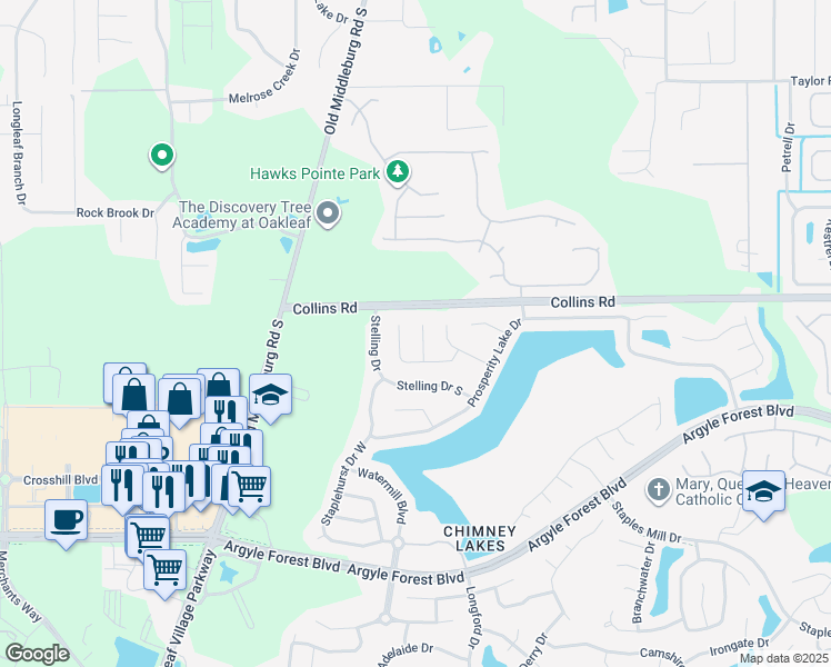 map of restaurants, bars, coffee shops, grocery stores, and more near 8030 Welbeck Lane in Jacksonville