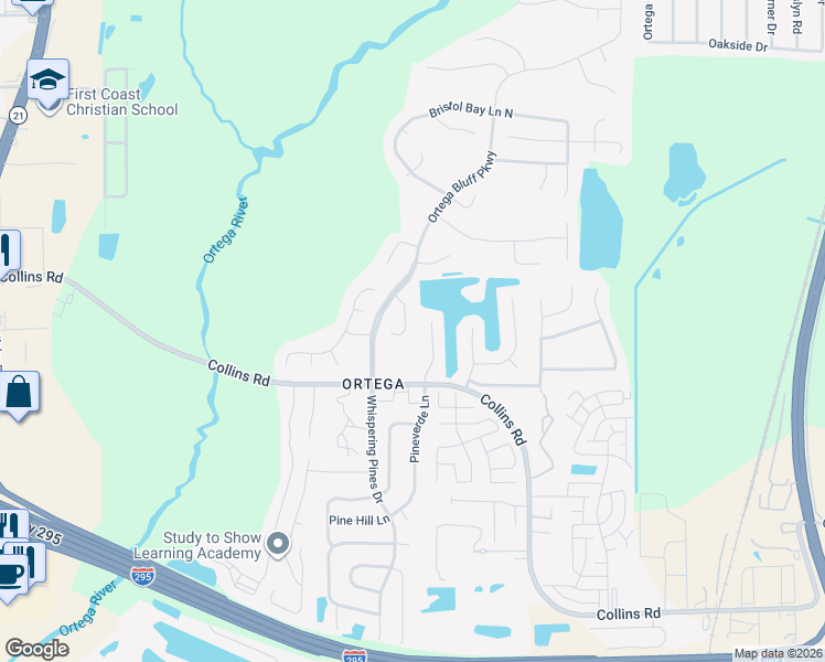 map of restaurants, bars, coffee shops, grocery stores, and more near 8091 Donegal Lane in Jacksonville
