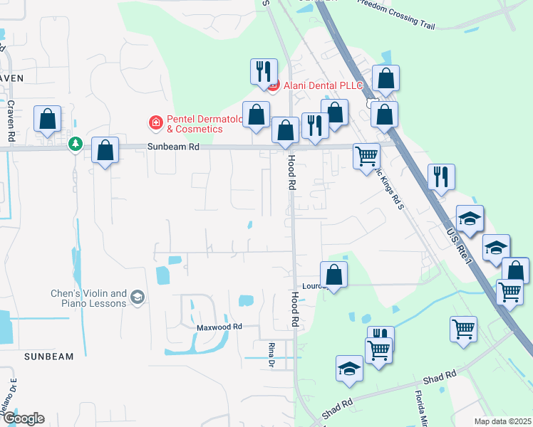 map of restaurants, bars, coffee shops, grocery stores, and more near 9652 Neal Drive in Jacksonville