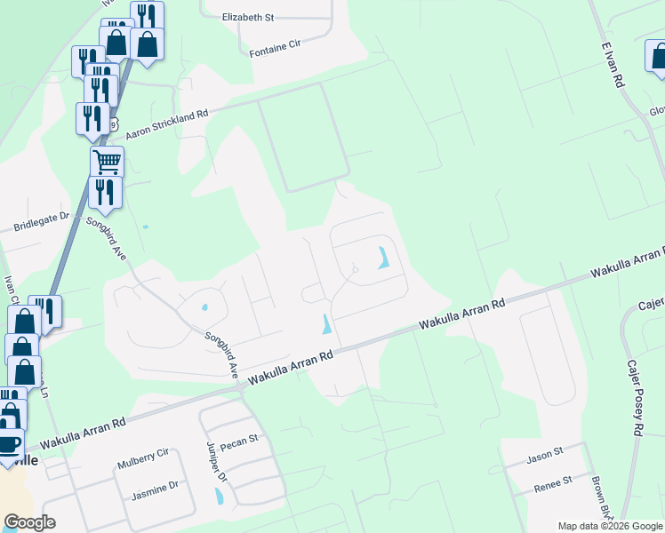 map of restaurants, bars, coffee shops, grocery stores, and more near 18 Arbor View Drive in Crawfordville