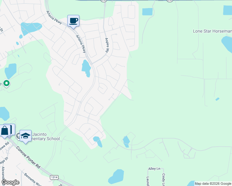 map of restaurants, bars, coffee shops, grocery stores, and more near in Conroe