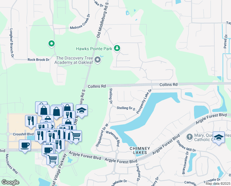map of restaurants, bars, coffee shops, grocery stores, and more near 9502 Daniels Mill Drive West in Jacksonville
