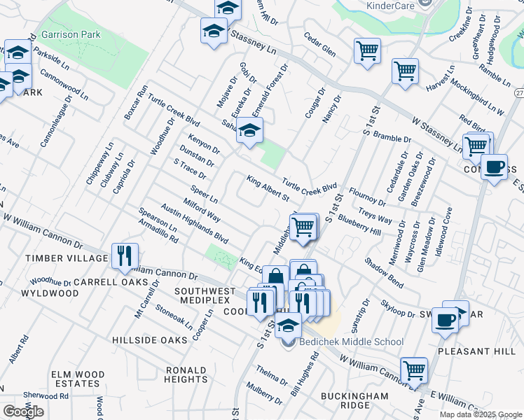 map of restaurants, bars, coffee shops, grocery stores, and more near 817 Sirocco Drive in Austin