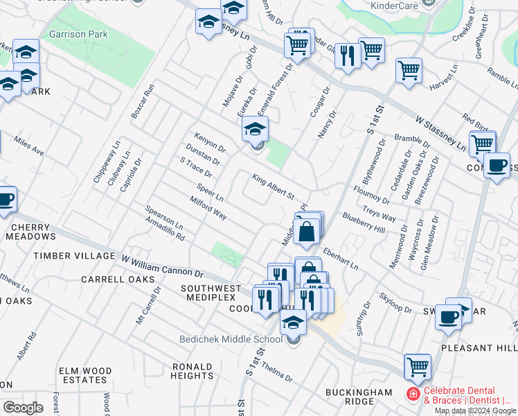 map of restaurants, bars, coffee shops, grocery stores, and more near 817 Sirocco Drive in Austin