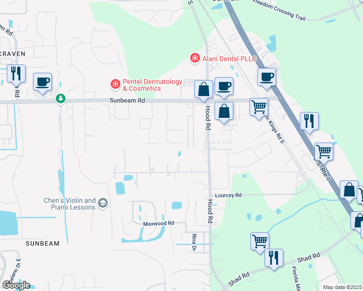map of restaurants, bars, coffee shops, grocery stores, and more near 9652 Neal Drive in Jacksonville