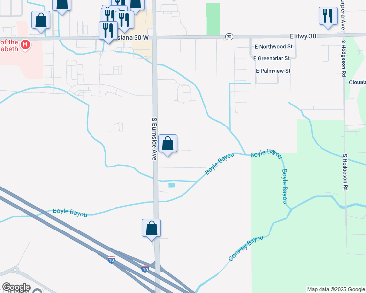 map of restaurants, bars, coffee shops, grocery stores, and more near 312 East Petite Street in Gonzales