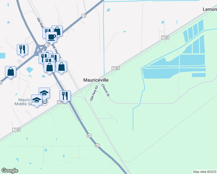 map of restaurants, bars, coffee shops, grocery stores, and more near 5470 Church Street in Orange
