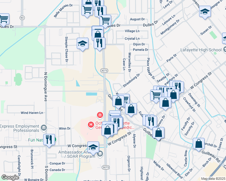map of restaurants, bars, coffee shops, grocery stores, and more near 405 Knollwood Circle in Lafayette