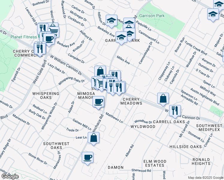 map of restaurants, bars, coffee shops, grocery stores, and more near 1901 West William Cannon Drive in Austin