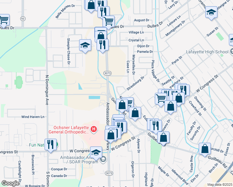 map of restaurants, bars, coffee shops, grocery stores, and more near 405 Knollwood Circle in Lafayette