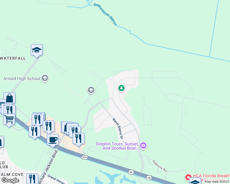 map of restaurants, bars, coffee shops, grocery stores, and more near 603 Breakfast Point Boulevard in Panama City Beach