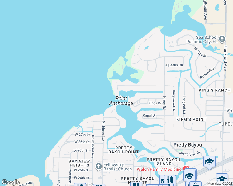 map of restaurants, bars, coffee shops, grocery stores, and more near 3121 West 30th Court in Panama City