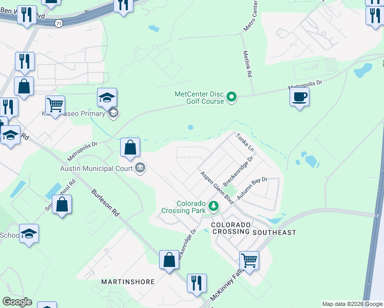 map of restaurants, bars, coffee shops, grocery stores, and more near 6804 Limber Cove in Austin