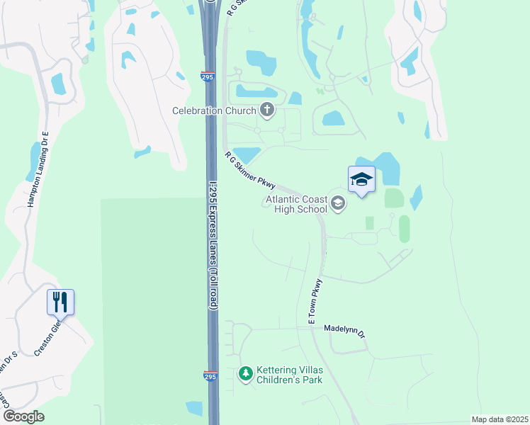 map of restaurants, bars, coffee shops, grocery stores, and more near 11168 Minnetta Court in Jacksonville
