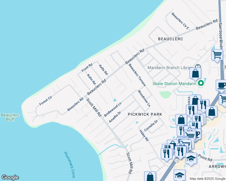 map of restaurants, bars, coffee shops, grocery stores, and more near 9666 Wexford Road in Jacksonville