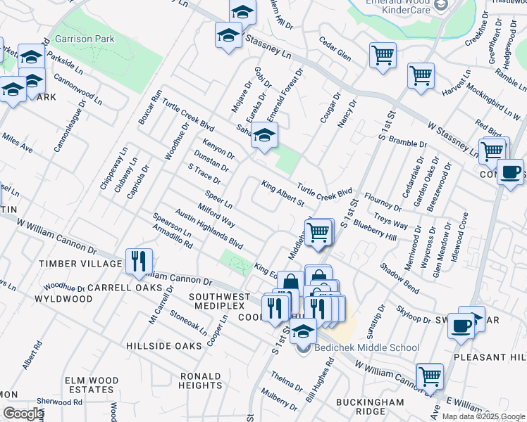 map of restaurants, bars, coffee shops, grocery stores, and more near 817 Sirocco Drive in Austin
