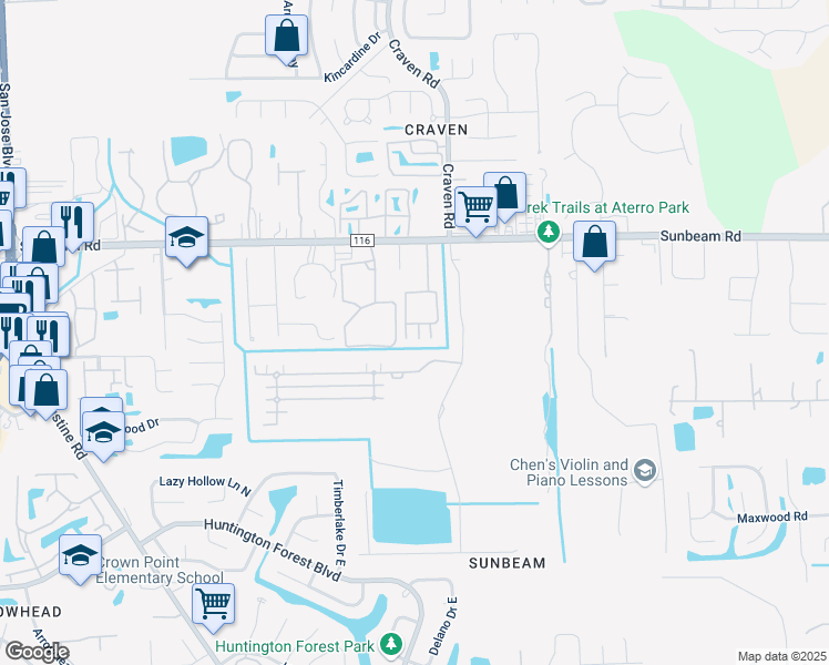 map of restaurants, bars, coffee shops, grocery stores, and more near 9625 Amarante Way in Jacksonville