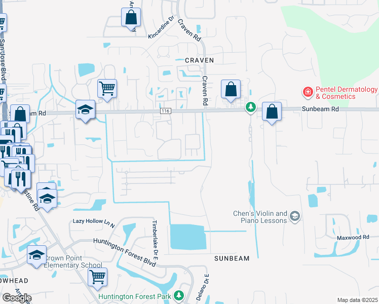map of restaurants, bars, coffee shops, grocery stores, and more near 9625 Amarante Way in Jacksonville