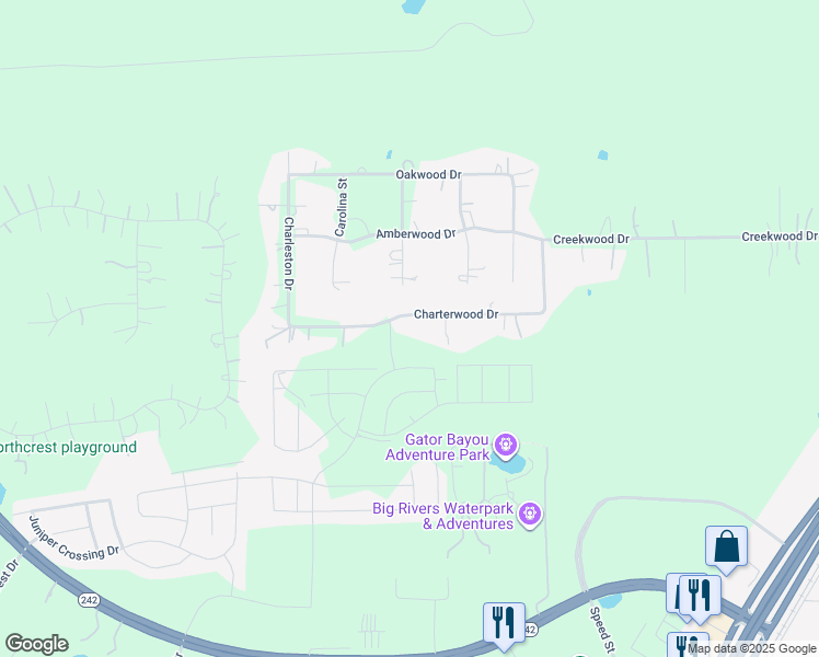map of restaurants, bars, coffee shops, grocery stores, and more near 23534 Charterwood Drive in Splendora