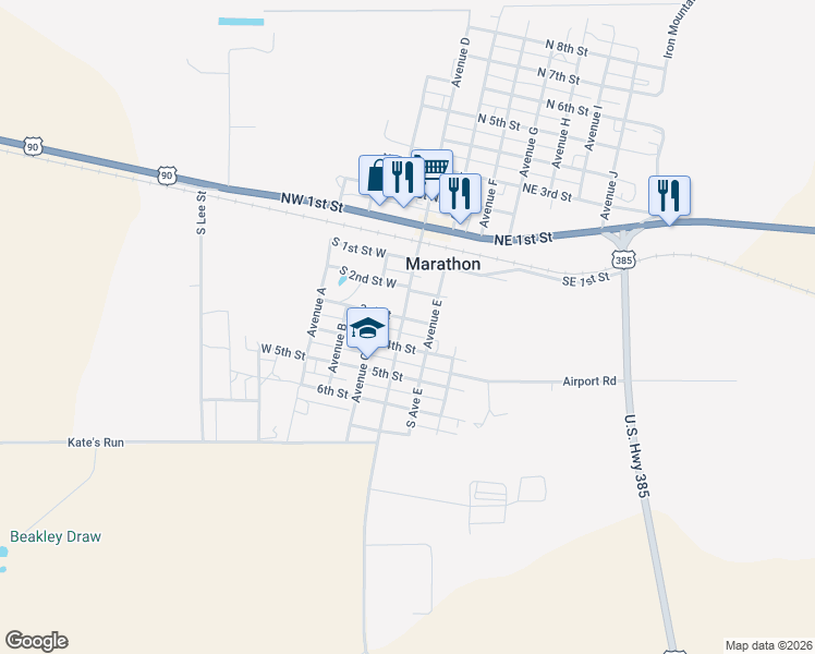 map of restaurants, bars, coffee shops, grocery stores, and more near 301 South Avenue D in Alpine