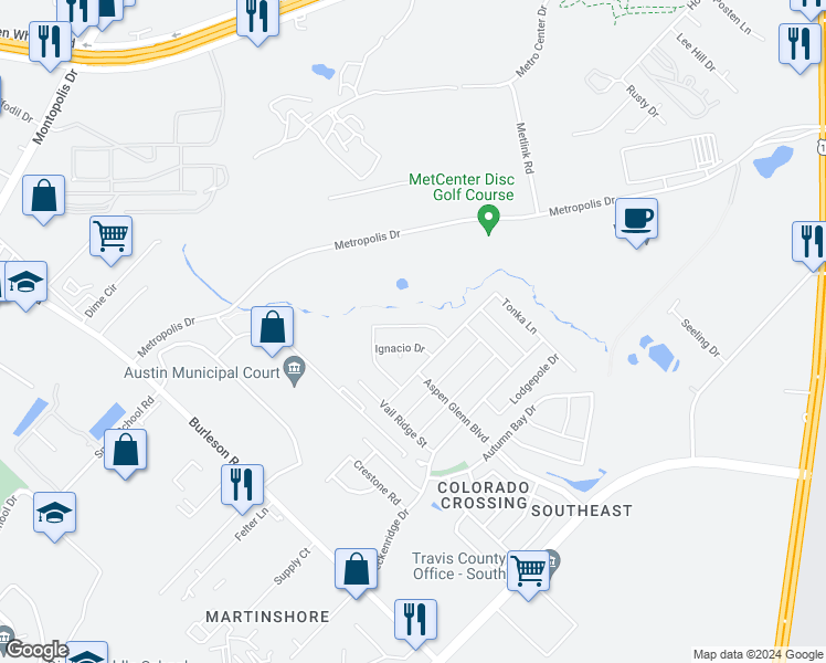 map of restaurants, bars, coffee shops, grocery stores, and more near 6804 Limber Cove in Austin