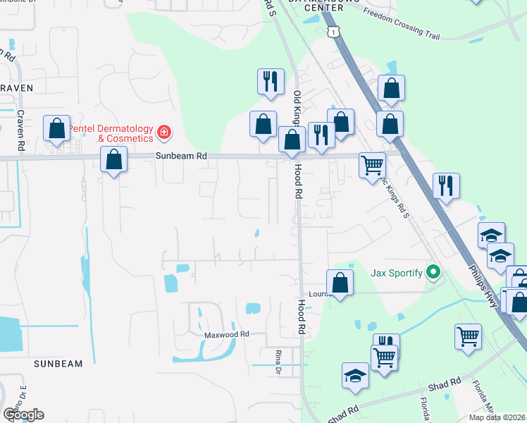 map of restaurants, bars, coffee shops, grocery stores, and more near 9652 Neal Drive in Jacksonville