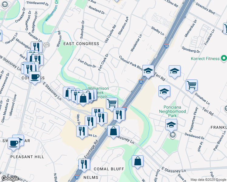 map of restaurants, bars, coffee shops, grocery stores, and more near 911 Battle Bend Boulevard in Austin
