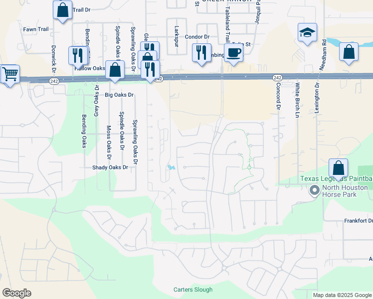 map of restaurants, bars, coffee shops, grocery stores, and more near 9815 Sweet Flag Court in Shenandoah