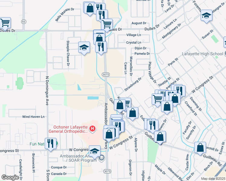 map of restaurants, bars, coffee shops, grocery stores, and more near 405 Knollwood Circle in Lafayette