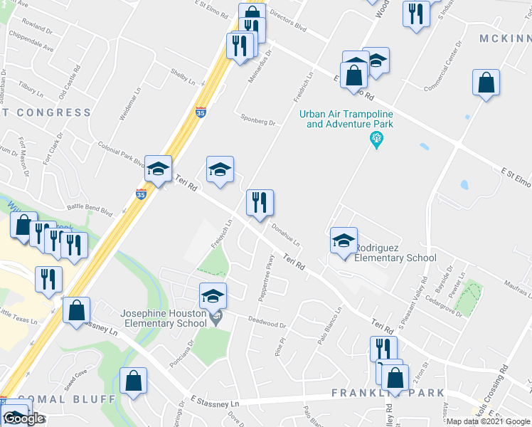 map of restaurants, bars, coffee shops, grocery stores, and more near 4801 Freidrich Lane in Austin