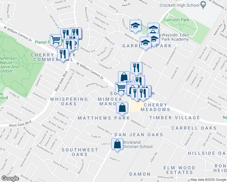 map of restaurants, bars, coffee shops, grocery stores, and more near 6804 Shier Cove in Austin