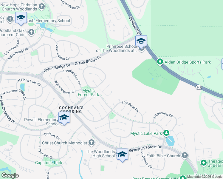 map of restaurants, bars, coffee shops, grocery stores, and more near 19 Journeys End in Spring