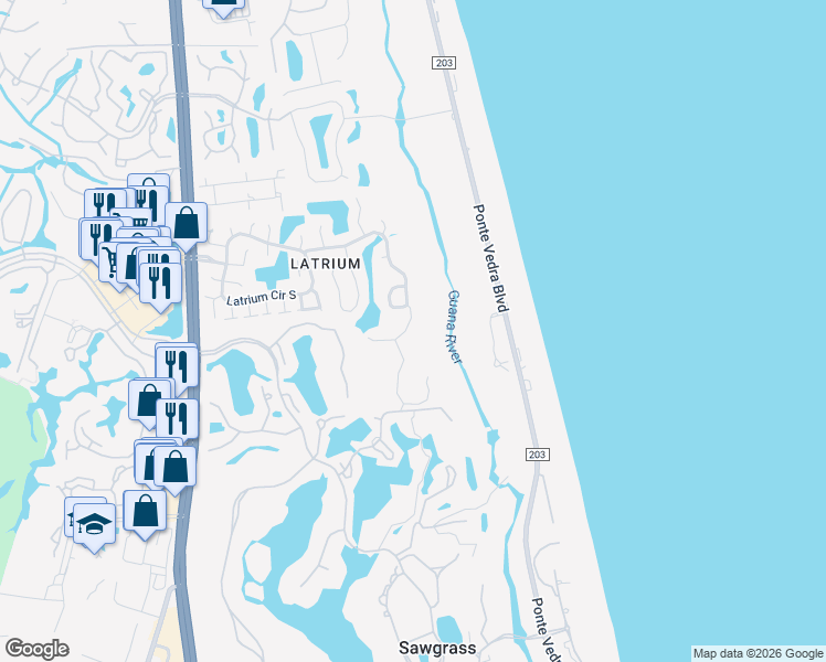 map of restaurants, bars, coffee shops, grocery stores, and more near 444 La Reserve Circle in Ponte Vedra Beach