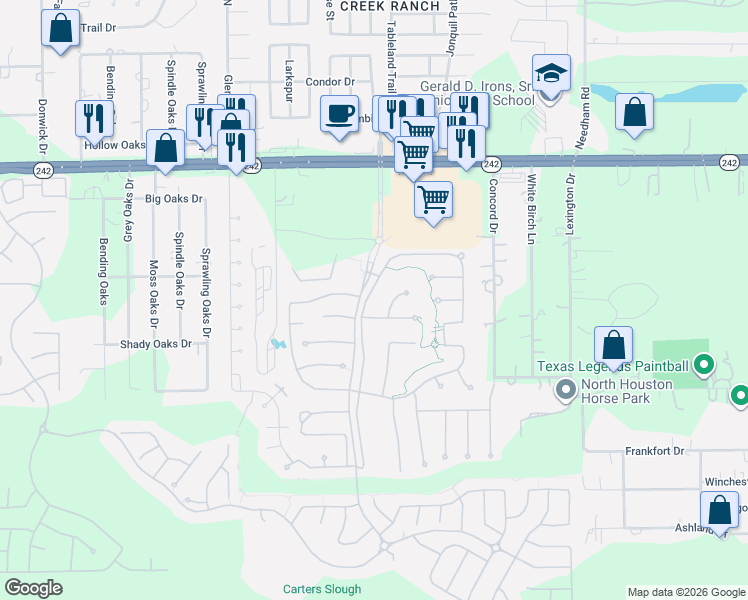 map of restaurants, bars, coffee shops, grocery stores, and more near 10529 Lake Palmetto Drive in Conroe