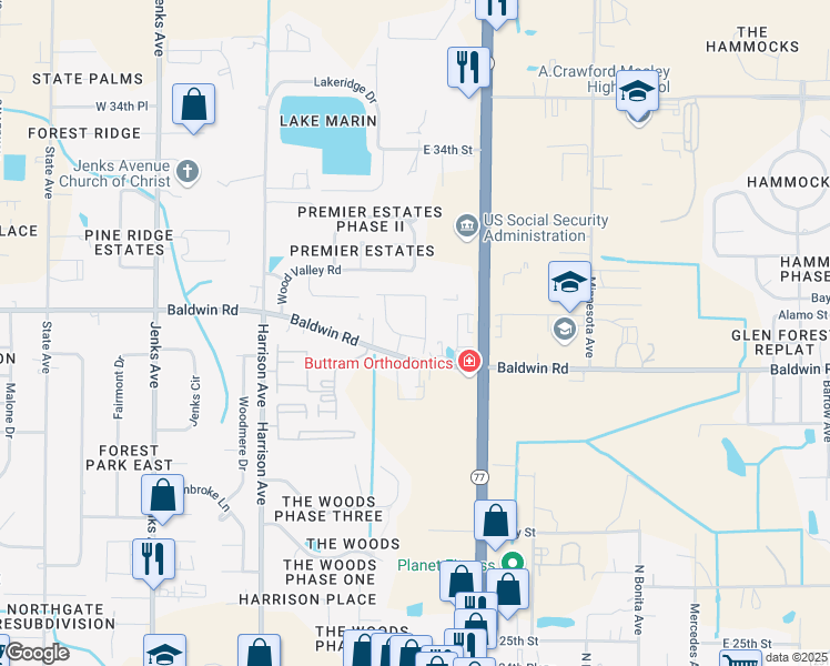 map of restaurants, bars, coffee shops, grocery stores, and more near 1205 Baldwin Rowe Circle in Panama City