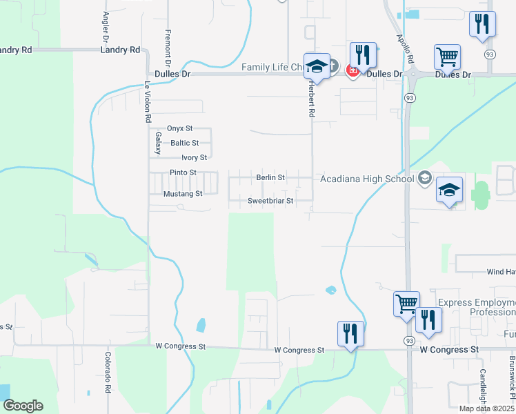 map of restaurants, bars, coffee shops, grocery stores, and more near 502 Scotsdale Street in Lafayette