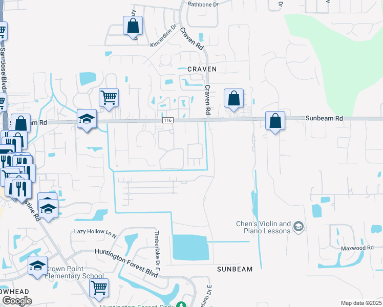 map of restaurants, bars, coffee shops, grocery stores, and more near 9575 Amarante Circle in Jacksonville