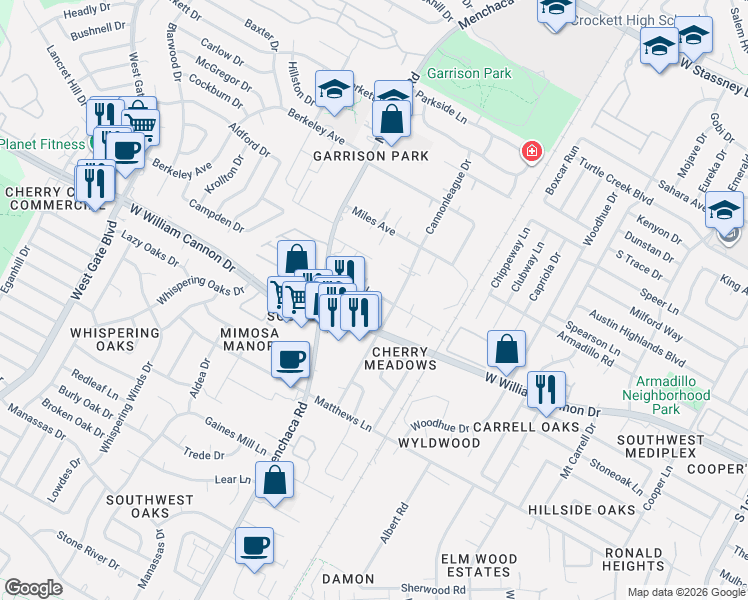 map of restaurants, bars, coffee shops, grocery stores, and more near 1906 Bissel Lane in Austin