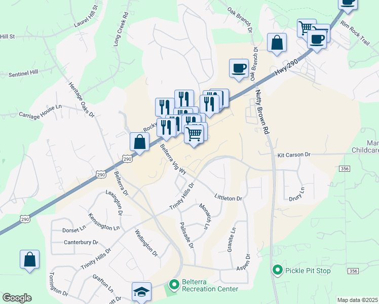 map of restaurants, bars, coffee shops, grocery stores, and more near 13201 U.S. 290 in Austin