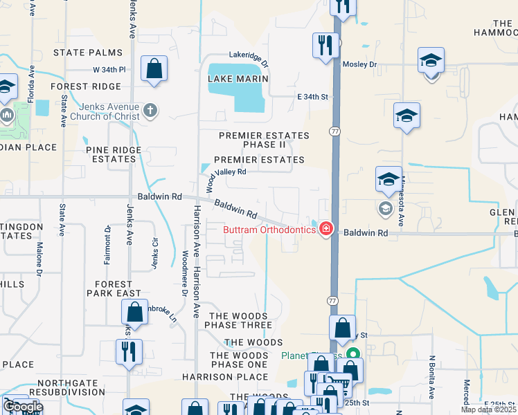 map of restaurants, bars, coffee shops, grocery stores, and more near 237 East Baldwin Road in Panama City