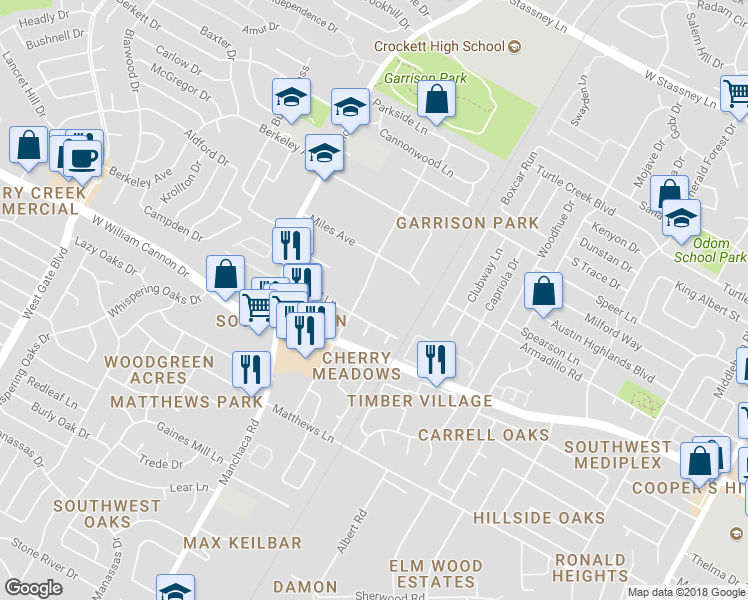 map of restaurants, bars, coffee shops, grocery stores, and more near 6709 Cannonleague Drive in Austin