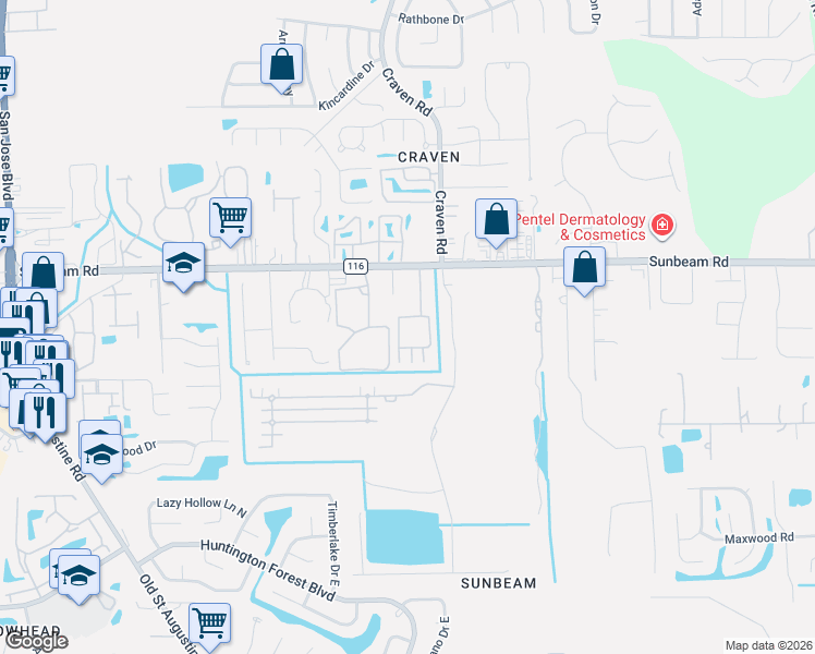 map of restaurants, bars, coffee shops, grocery stores, and more near 9575 Amarante Circle in Jacksonville