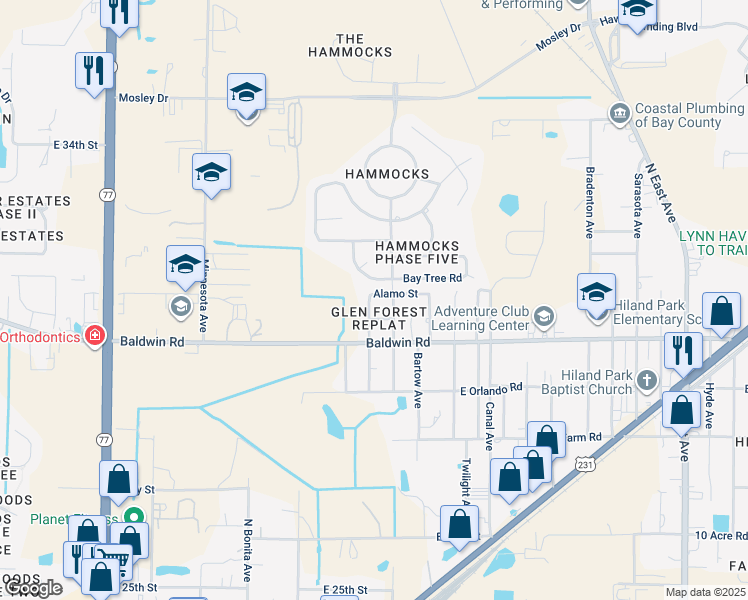 map of restaurants, bars, coffee shops, grocery stores, and more near 2026 Alamo Street in Panama City