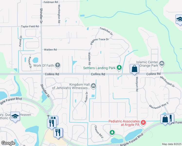map of restaurants, bars, coffee shops, grocery stores, and more near 7587 Walden Road in Jacksonville
